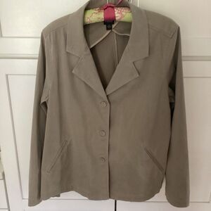 Eileen Fisher Womens Khaki Jacket Sz L 3 Button Stretch Lightweight